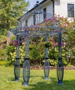 13ft. Tall Round Iron Garden Gazebo in Antique Blue "Bella Rosa"