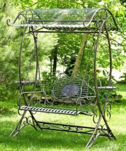 "The Valiko" 79" Tall Electroplated Garden Swing Bench in Copper-Brown