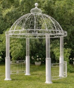 12.5ft. Tall Ornate Round Iron Garden Gazebo in Antique White "Medellín 1972"